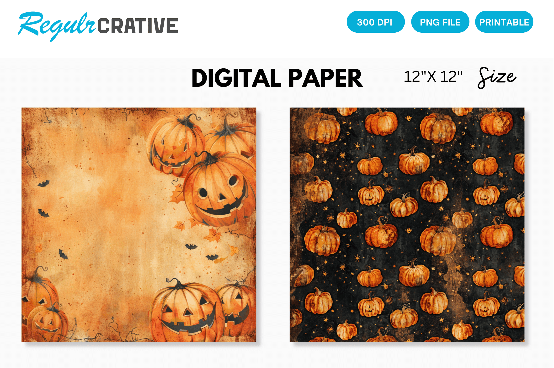 Halloween Pumpkin Digital Paper Pattern Graphic by Regulrcrative ...