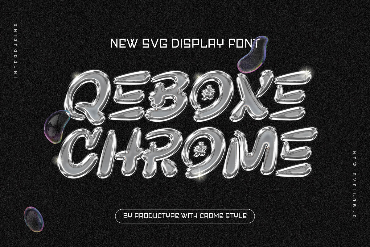 Qebox Chrome preview, 3D chrome SVG letterforms
