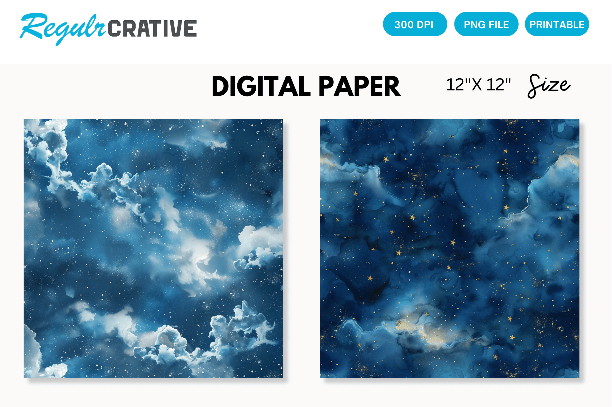 Blue Night Sky Celestial Digital Paper Graphic by Regulrcrative ...