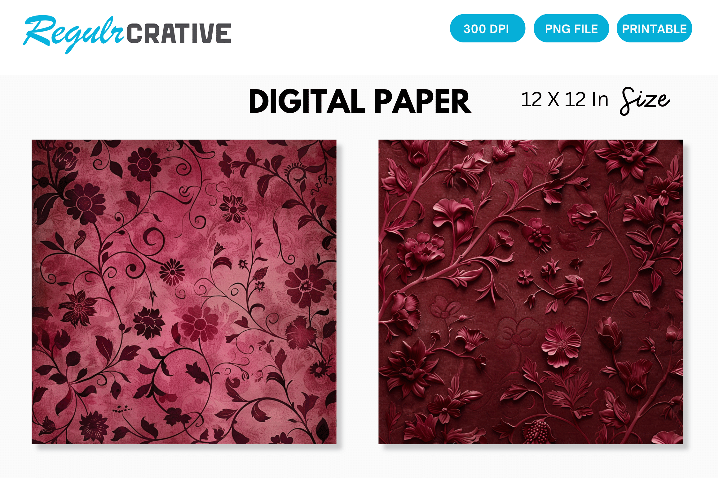 Burgundy Floral Digital Paper Graphic by Regulrcrative · Creative Fabrica