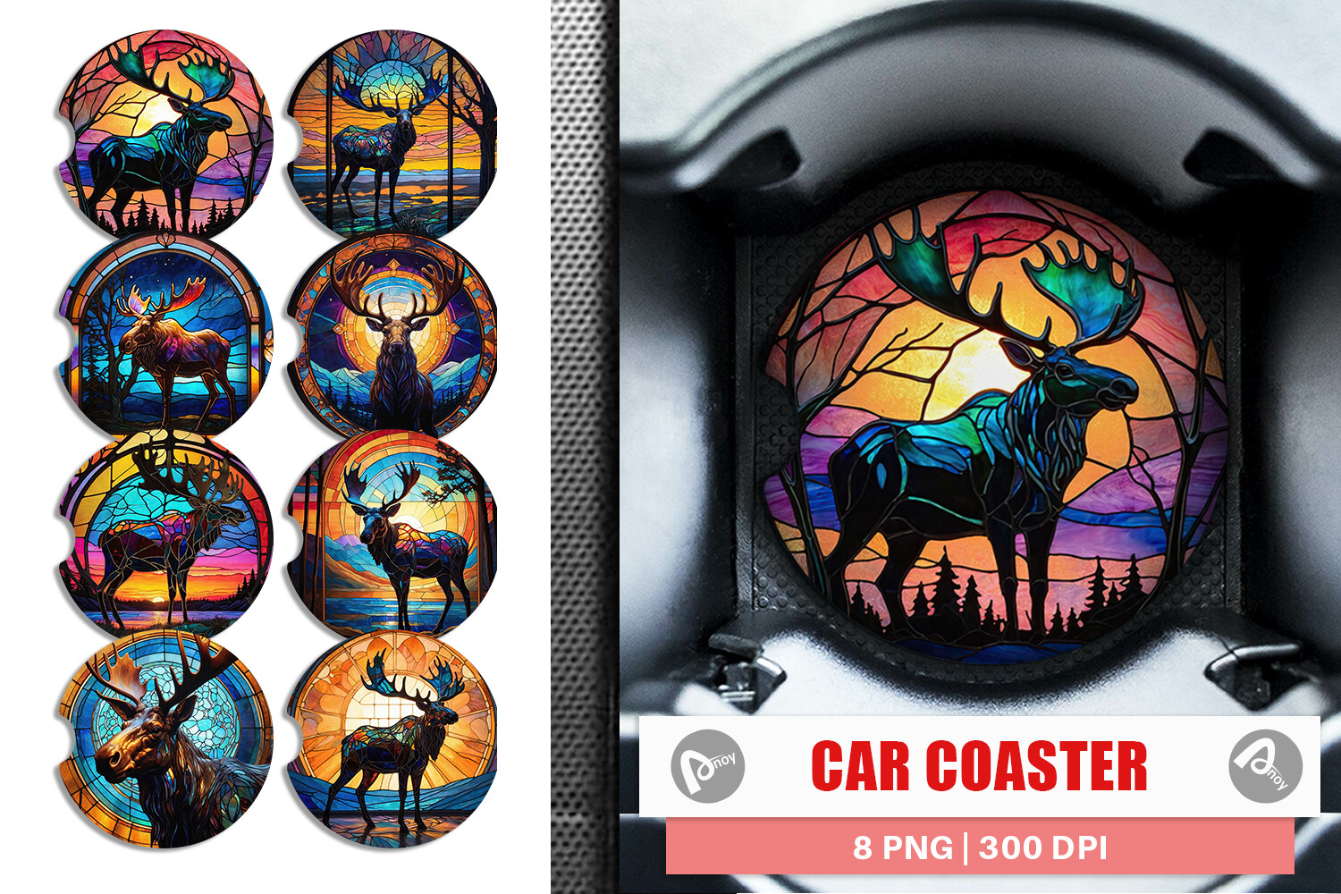 Car Coaster Stained Glass Deer Graphic by Artnoy · Creative Fabrica