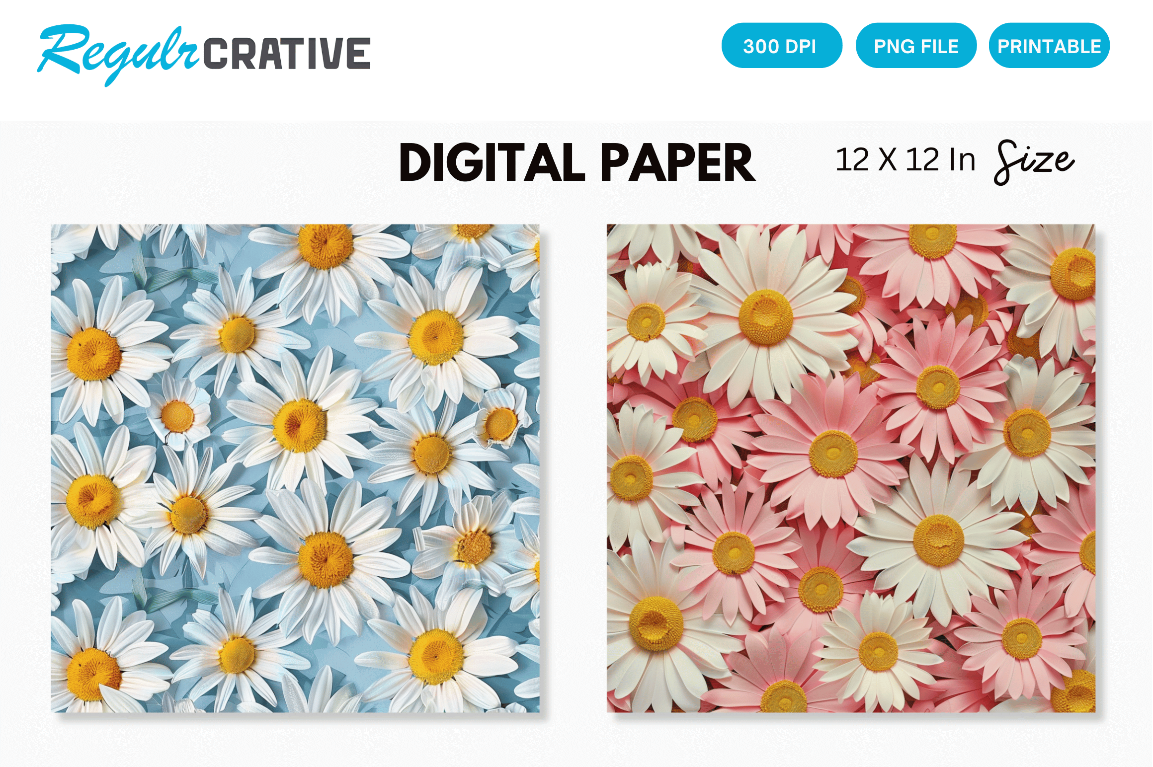Cute Pastel Daisy Flowers Digital Paper Graphic by Regulrcrative ...