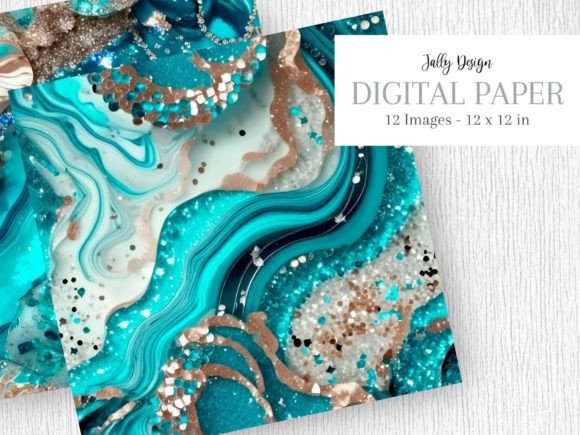 Silver & Blue Jeweled Abstract Graphics