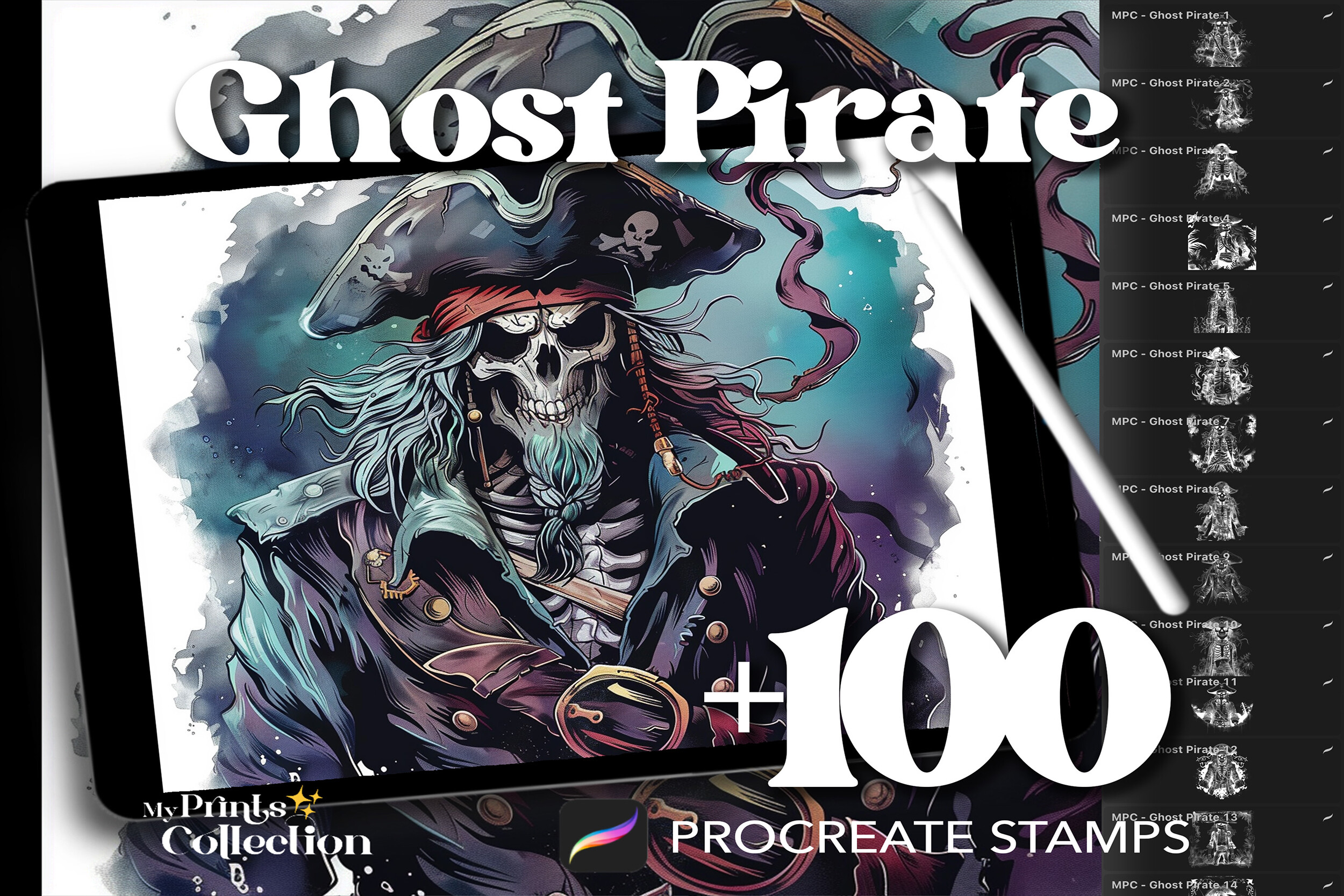100+ Procreate Ghost Pirate Stamps Graphic by myprintscollection ...