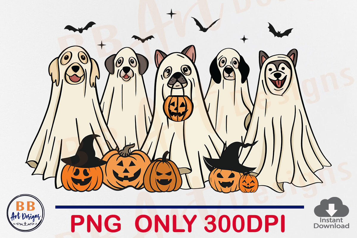 Halloween Dog PNG Retro Cute Dogs Ghost Graphic by BB Art Designs ...