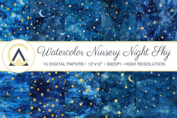 Seamless Watercolor Starry Night Sky