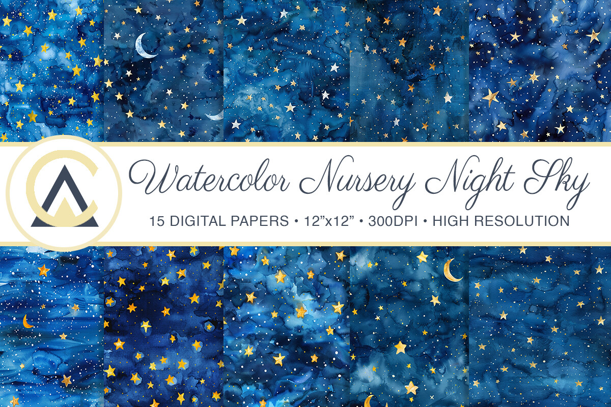 Seamless Watercolor Starry Night Sky