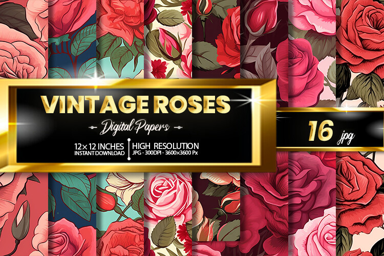 Vintage ROSES Digital Papers Graphic by Hurairagraphics · Creative Fabrica
