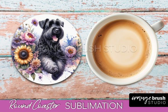 Black Russian Terrier Coaster PNG watercolor sublimation rare breed gift