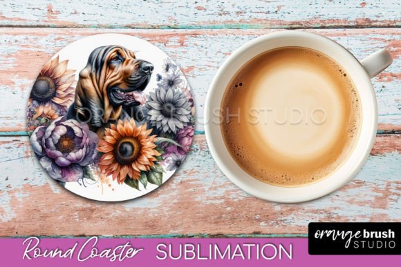 Bloodhound Coaster PNG earthy watercolor sublimation for hound dog moms