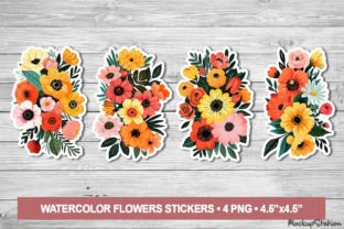 Retro Floral Stickers | Vintage Flowers Graphic by Mockup Station ...