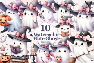Watercolor Cute Ghost Clipart PNG Graphic by VictoryHome · Creative Fabrica