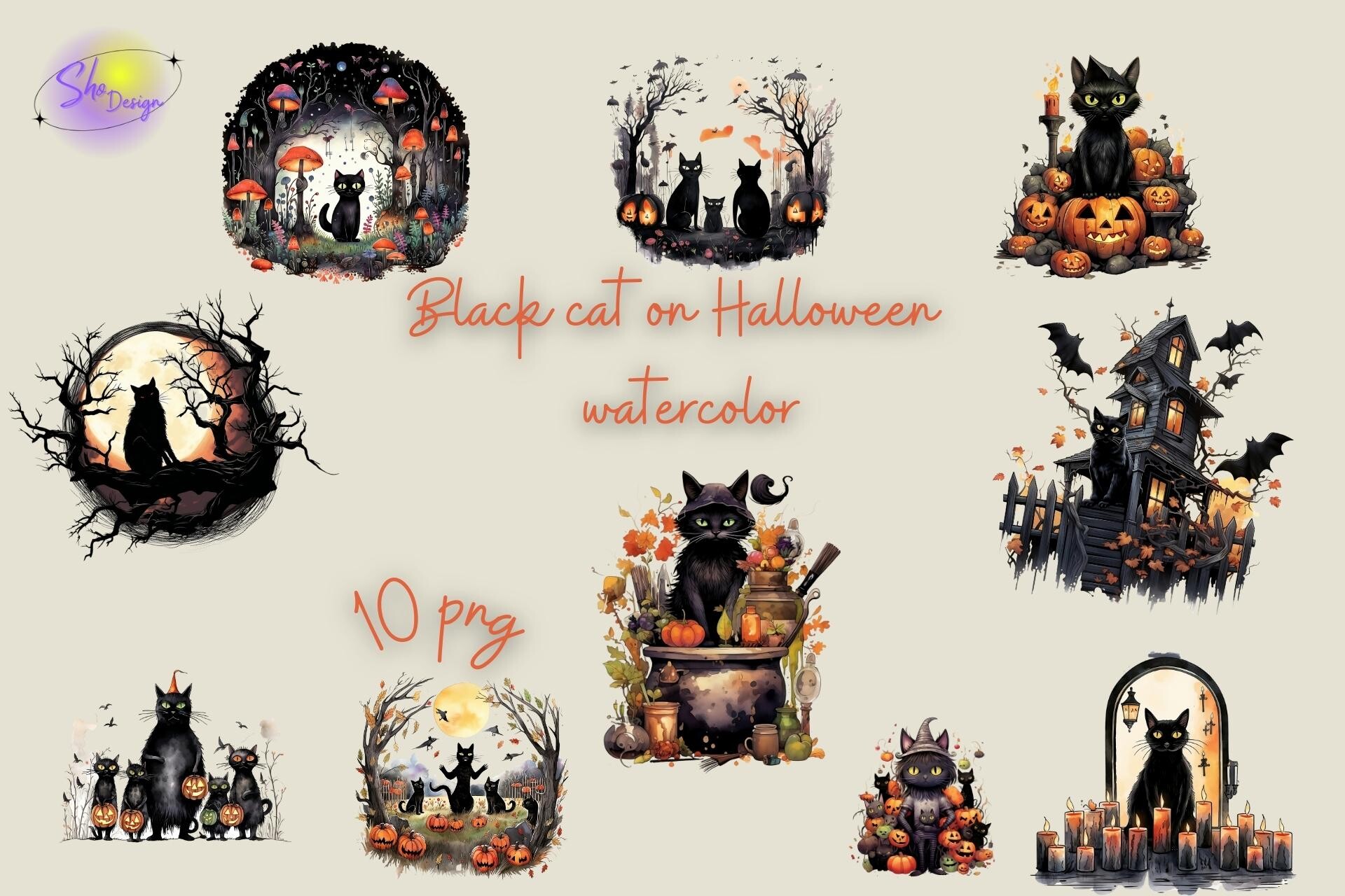 Watercolor Black Cat on Halloween Graphic by ShoDesignsStore · Creative ...
