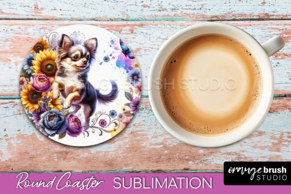 Chihuahua Coaster PNG classic tan watercolor sublimation design