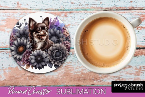 Chocolate Chihuahua Coaster PNG watercolor sublimation for small dog moms