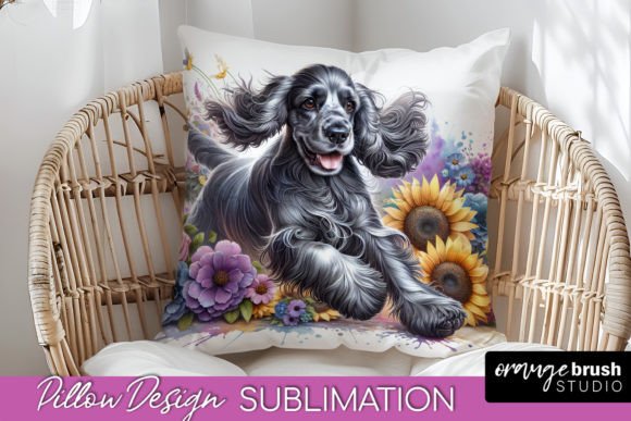 Cocker Spaniel Pillow Cover PNG watercolor sublimation home decor