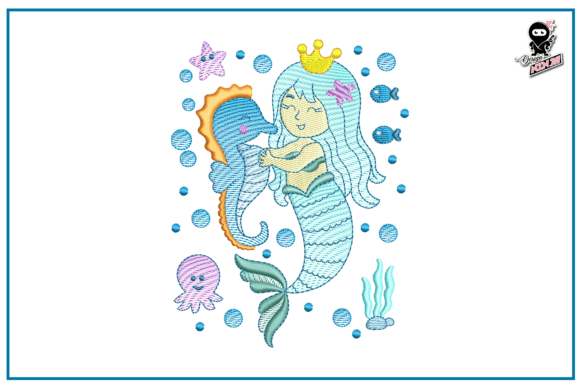 Cute Baby Mermaid, Embroidery for Girls