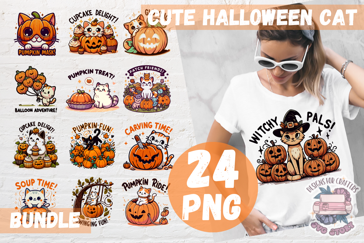 Cute Halloween Cats Bundle 24 PNG Graphic by SVG Story · Creative Fabrica