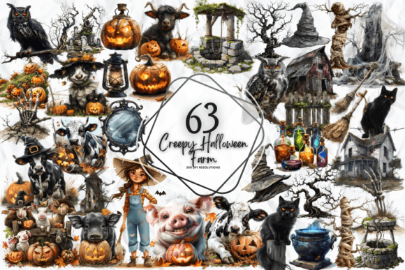 Creepy Halloween Farm Clipart Png Graphic by Markicha Art · Creative ...