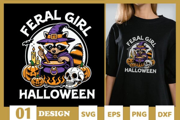 Feral Girl Halloween Funny Raccoon SVG Graphic by Skinite · Creative ...