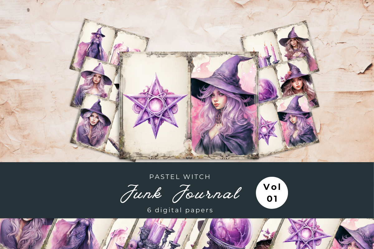 Pastel Witch Vol1 Junk Journal Pages Graphic by Clip Craft Emporium ...