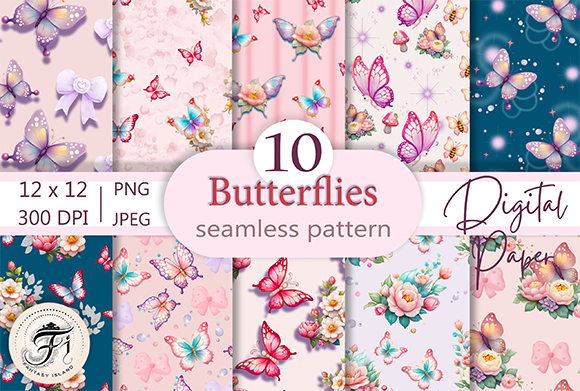 Pink Digital Paper Set Butterflies Graphic by Fantasy Island · Creative ...