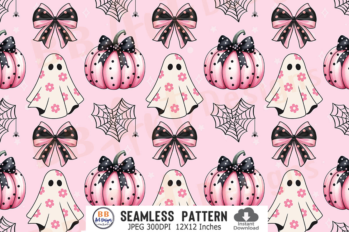 Pink Halloween Seamless Pattern Coquette Graphic by BB Art Designs ...