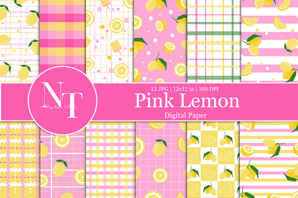 Pink Lemon Digital Paper Gráfico Patrones de Papel Por Nam Tiwa