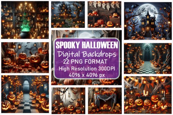 Spooky Halloween Digital Backdrop Bundle