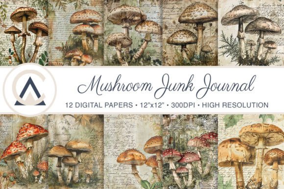 Vintage Mushroom Junk Journal Pages