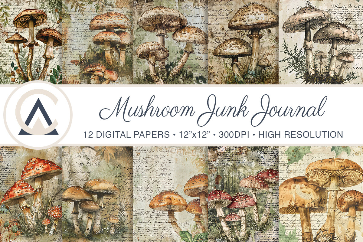 Vintage Mushroom Junk Journal Pages