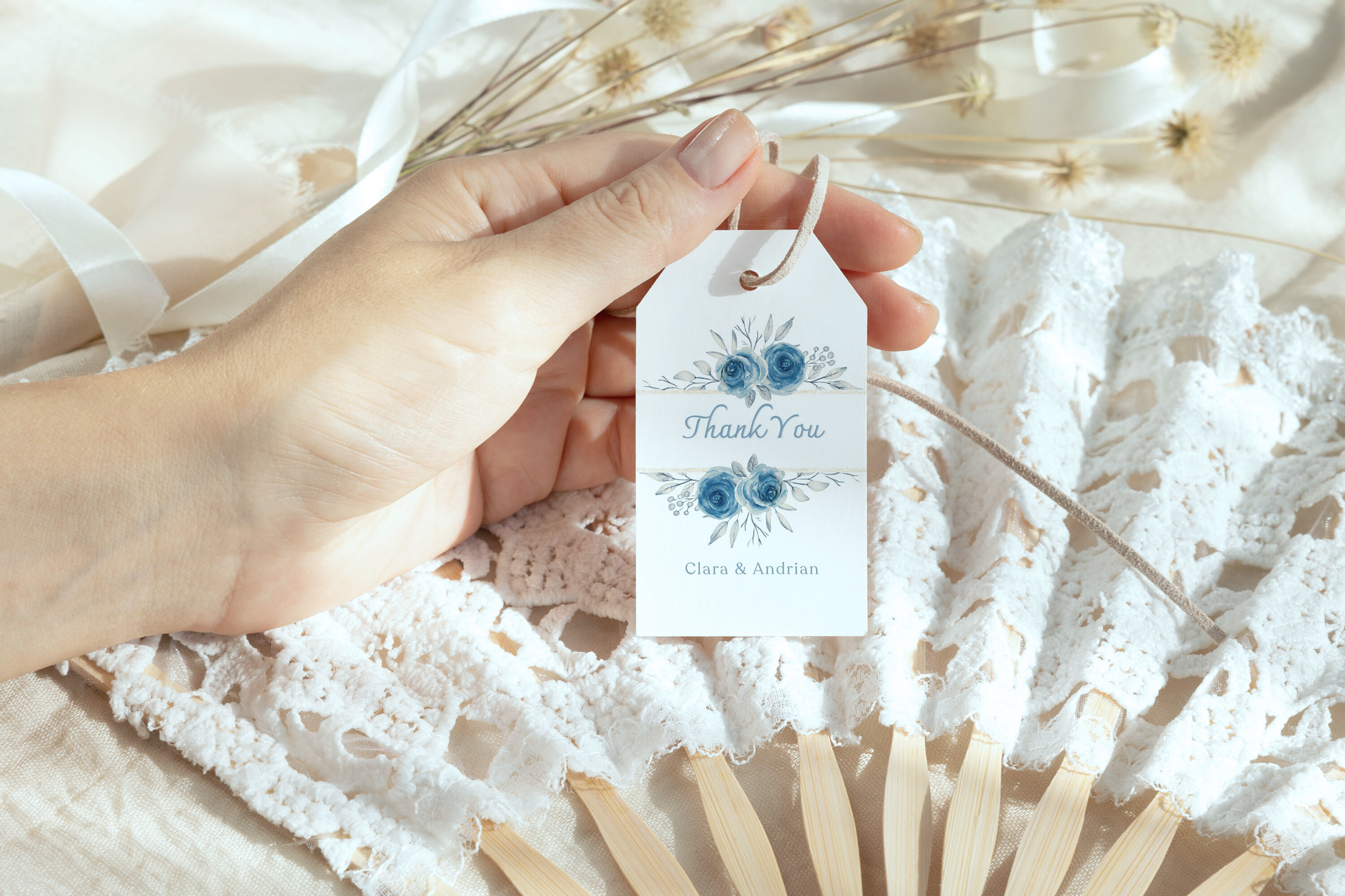 Watercolor Blue Rose Wedding Favor Tag