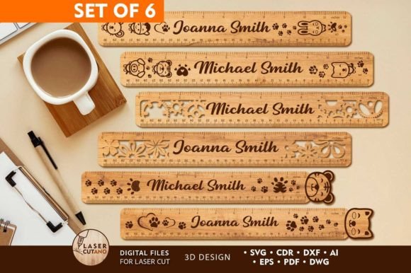 Custom Rulers Set 3D Design Templates Corte con Láser Por LaserCutano