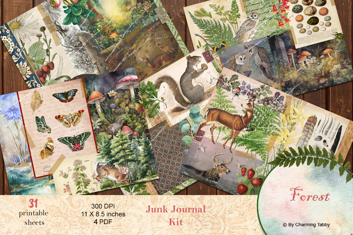 Forest Junk Journal Kit Graphic by Pavlina Petrova · Creative Fabrica