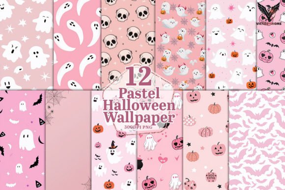 Pastel Halloween Wallpaper Clipart PNG Graphic by VictoryHome ...