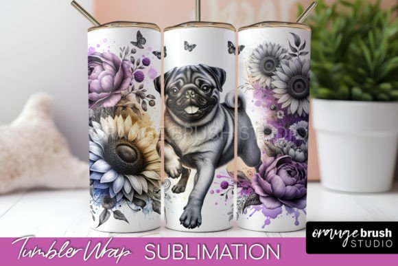 Pug Tumbler Wrap PNG full-wrap sublimation design for 20oz Skinny Steel blanks