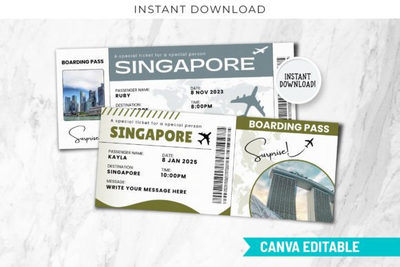 Singapore Surprise Ticket Canva Template