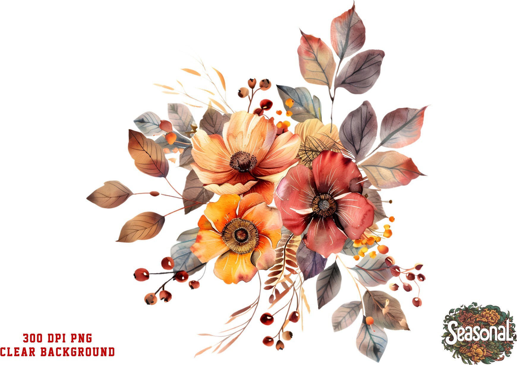 Watercolor Autumn Flowers Clipart Graphic by seasonal · Creative Fabrica