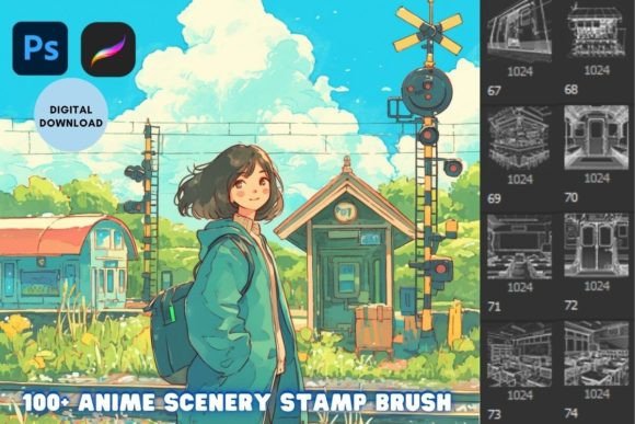Anime Landscape Scenery Stamp Brush Graphic Brushes By kraftcake