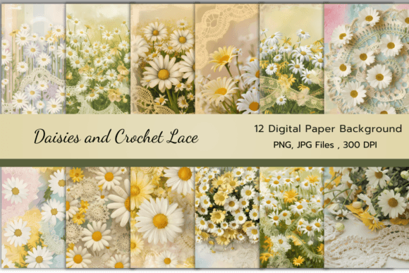 Daisies and Crochet Lace Digital Papers