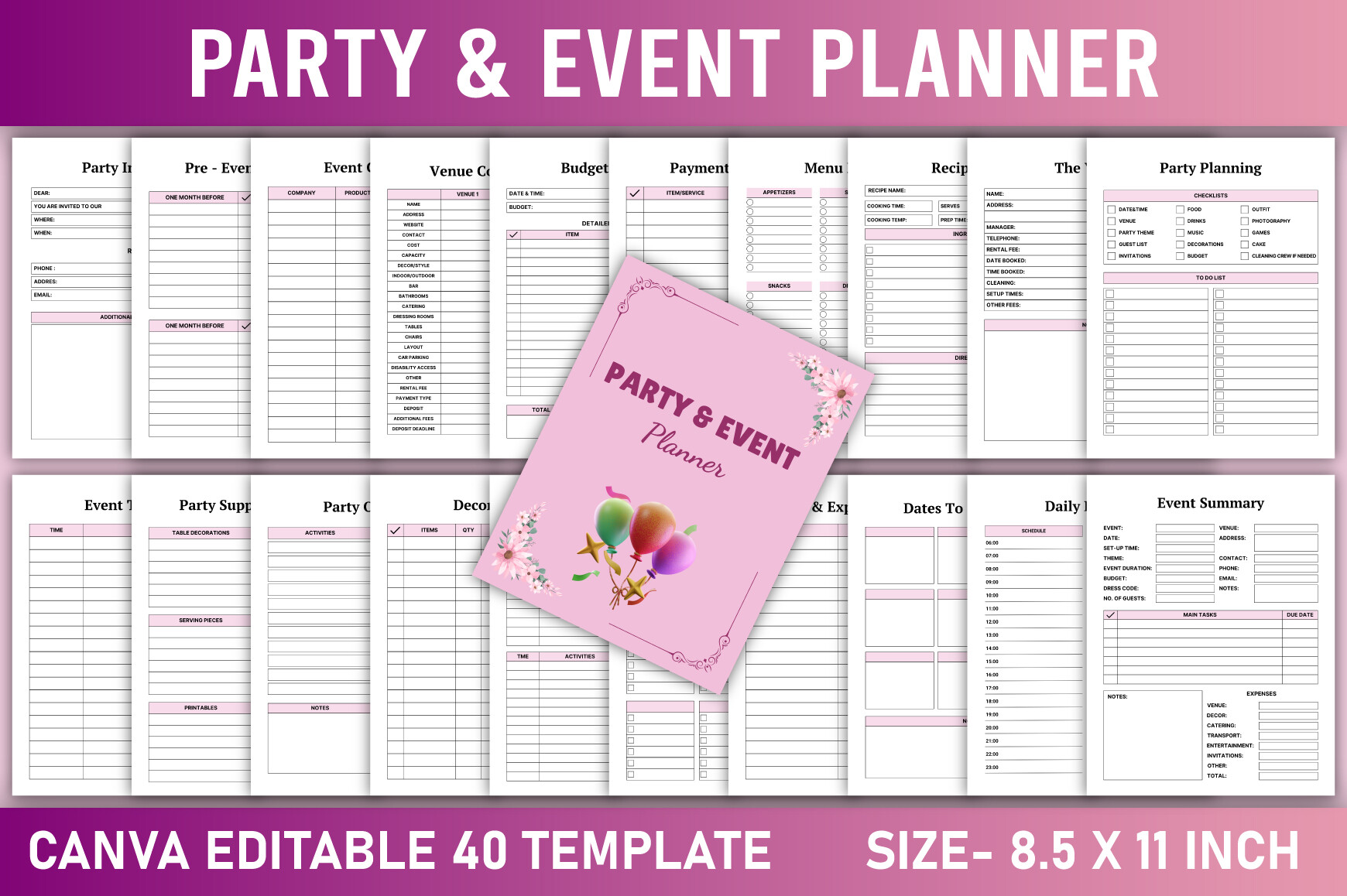 Editable Party & Event Planner Canva