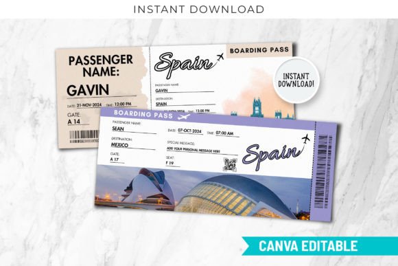 Printable Spain Boarding Ticket Template