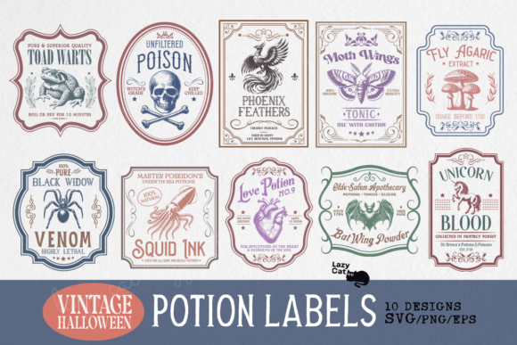 Vintage Halloween Potion Label Bundle