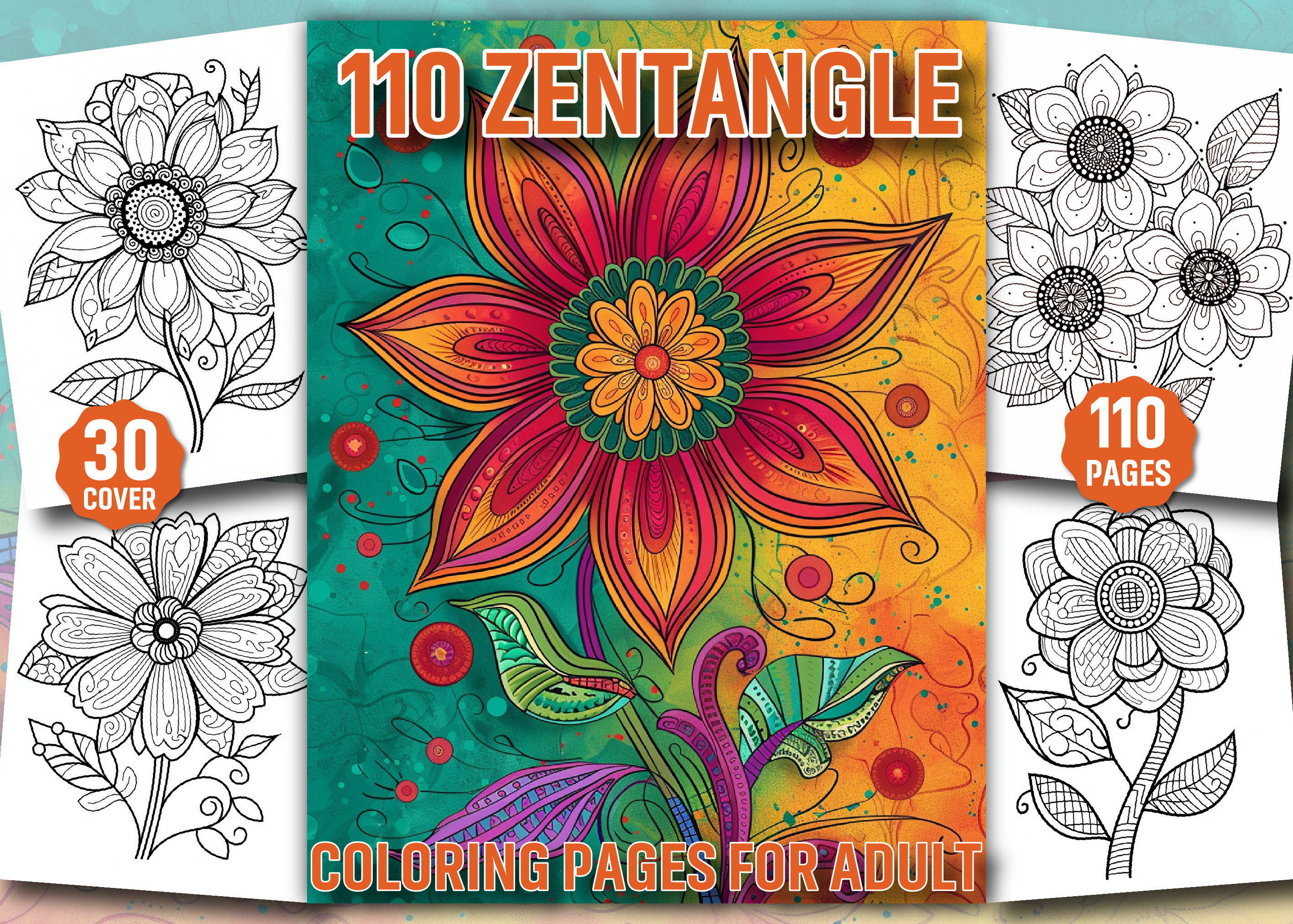 100+ Flowers Zentangle Coloring Book