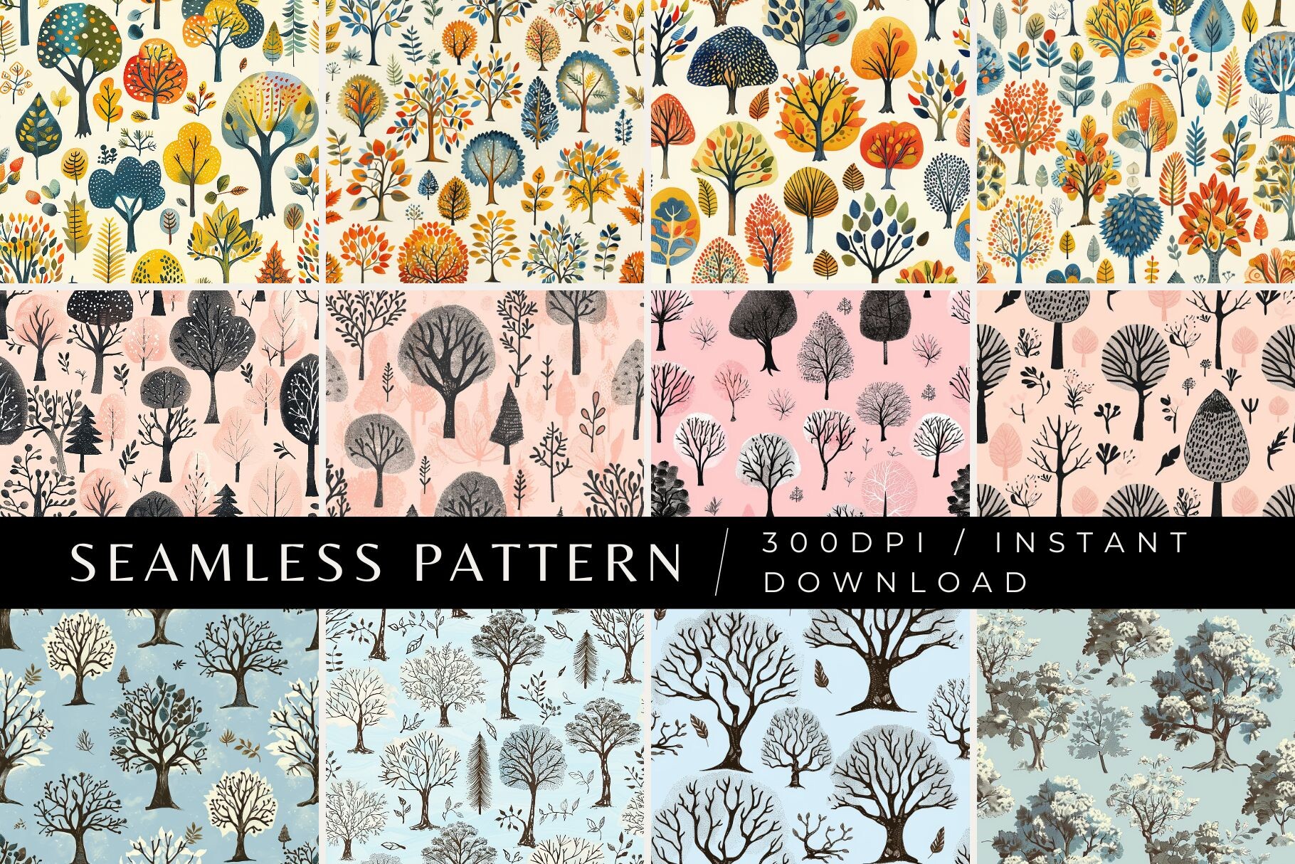 12 Tree Fantasia Seamless Patterns Graphic by Inknfolly · Creative Fabrica