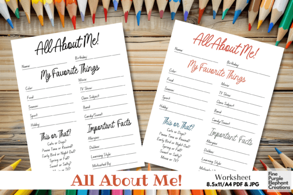 All About Me Middle High Worksheet Class - Printable