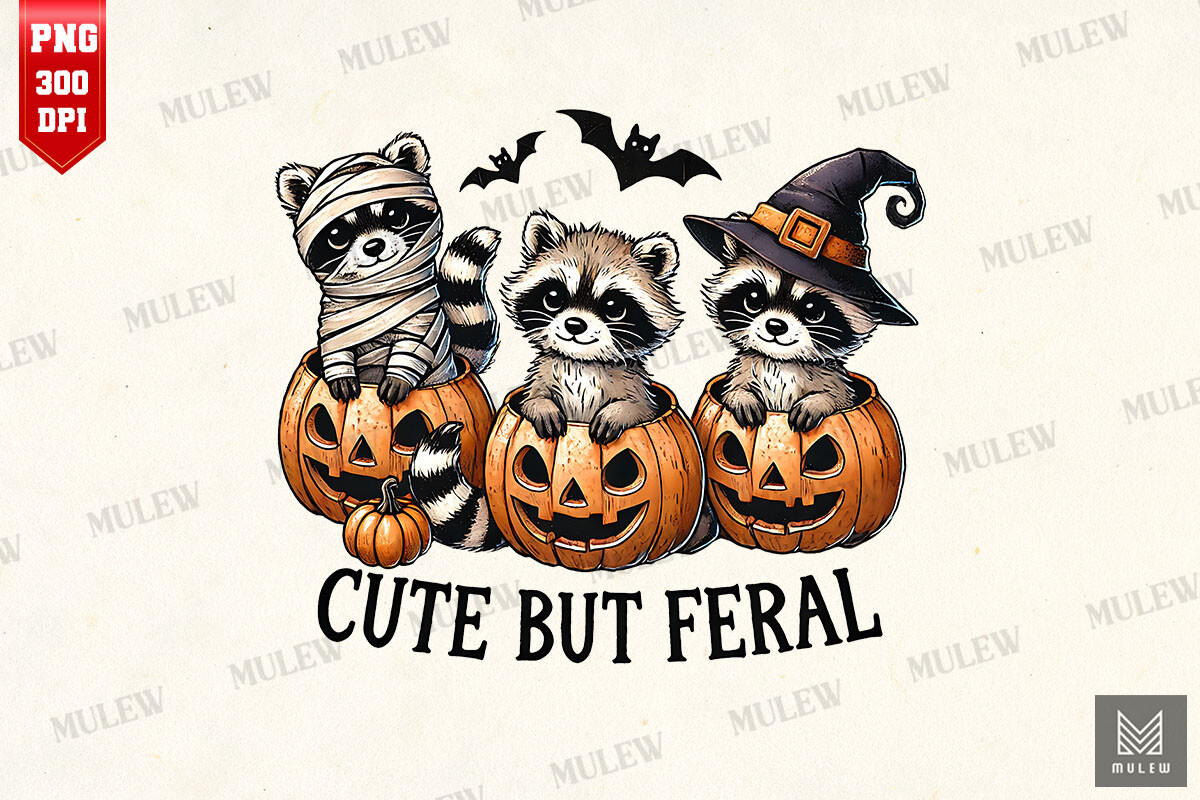 Cute but Ferral Raccoon Halloween PNG Graphic by Mulew · Creative Fabrica