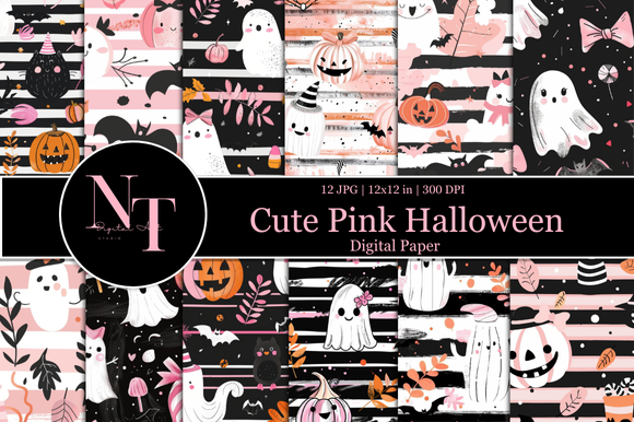 Cute Pink Halloween Digital Paper Graphic by Nam Tiwa · Creative Fabrica