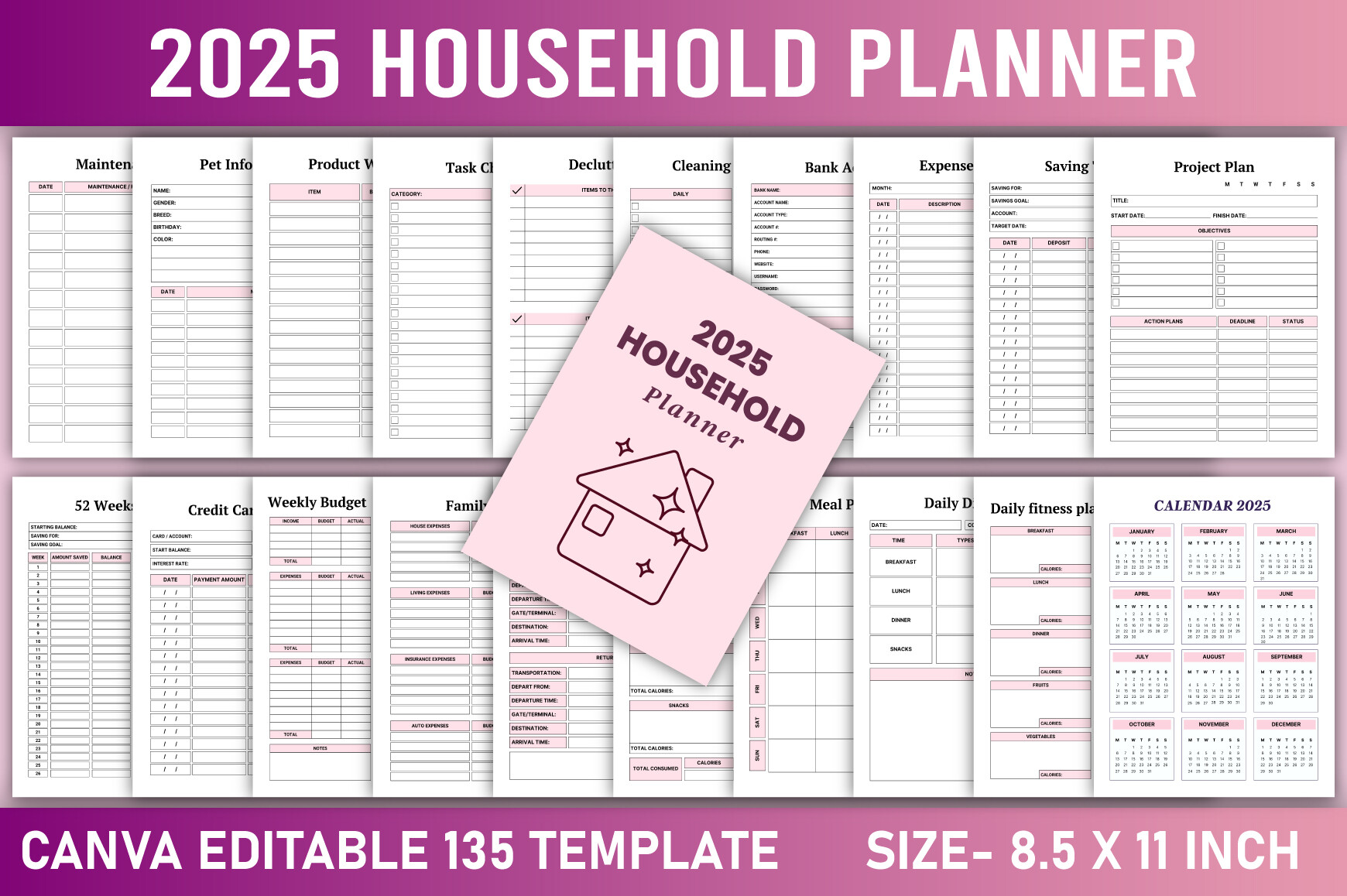 Editable 2025 Household Planner Canva