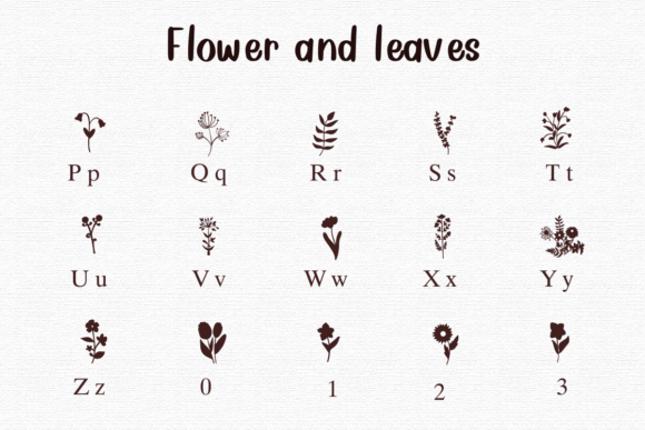 Flower and Leaves Font PNG with transparent background - Preview 2